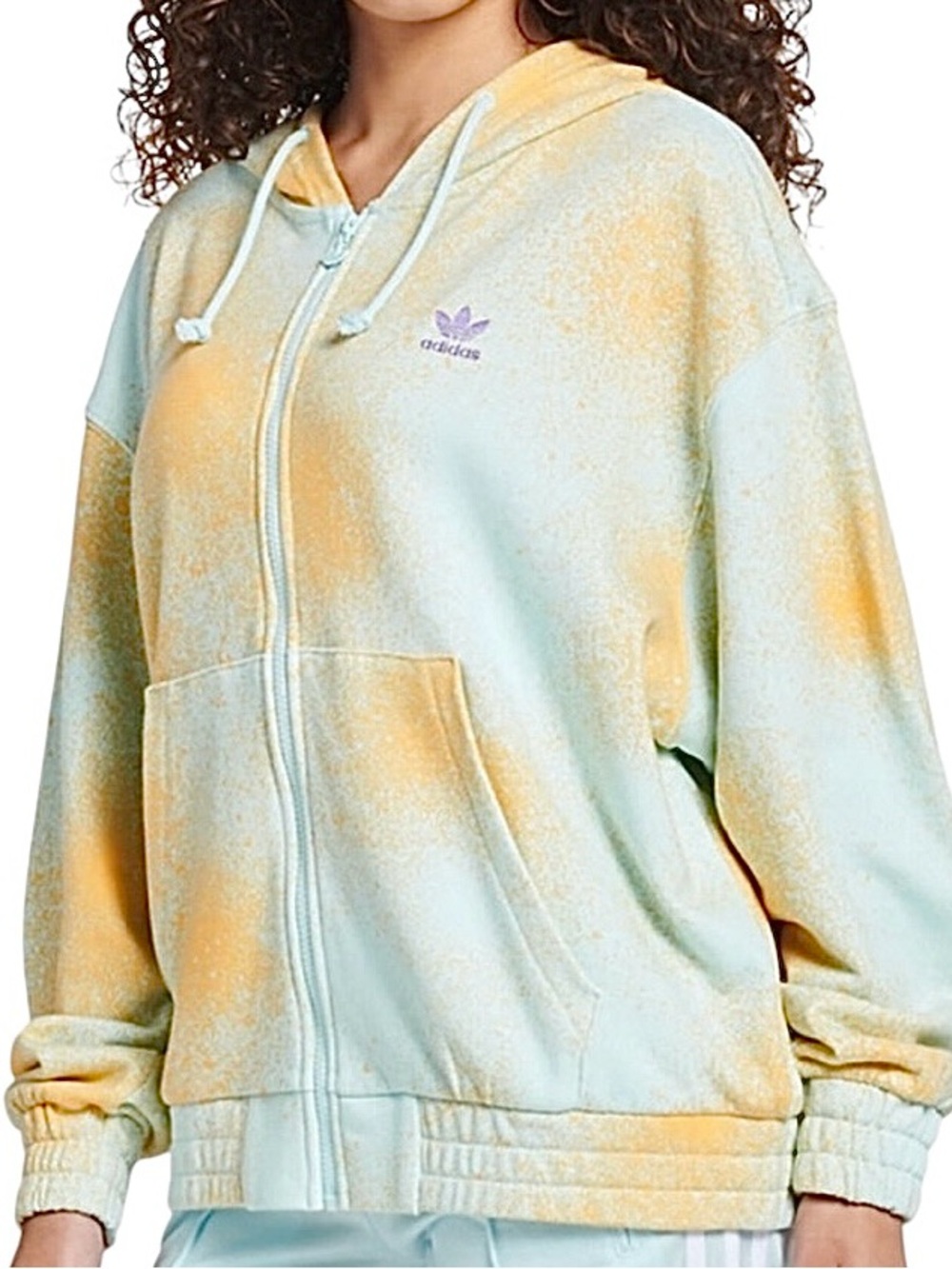 adidas Originals Allover Print Full Zip Hoodie Blue & Orange Sweatshirt Sz L